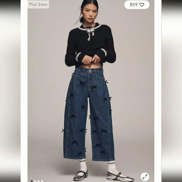 Anthropologie Pilcro The Kenna Mid-Rise Heritage Barrel Jeans Women 28P Bow - Picture 3 of 10